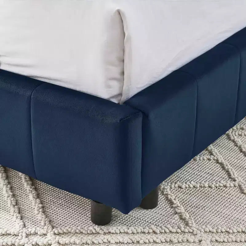 MAYEERTY Lit double capitonné avec dossier et accoudoirs pour chambre à coucher, bleu