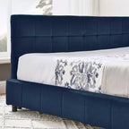 MAYEERTY Lit double capitonné avec dossier et accoudoirs pour chambre à coucher, bleu