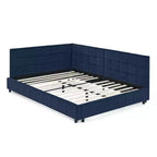 MAYEERTY Lit double capitonné avec dossier et accoudoirs pour chambre à coucher, bleu