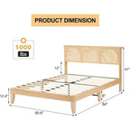 COZONY Lit Queen Size Bohème avec Tête de Lit en Rotin et Lumières LED, Lit Plateforme en Bois