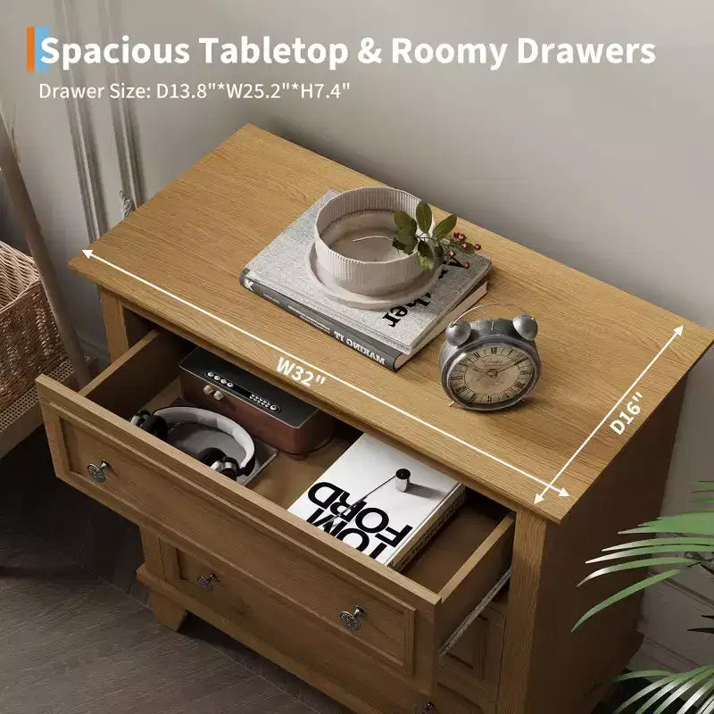 COZONY Commode à 3 tiroirs autoportante, meuble de rangement rustique en bois pour chambre, salon et entrée