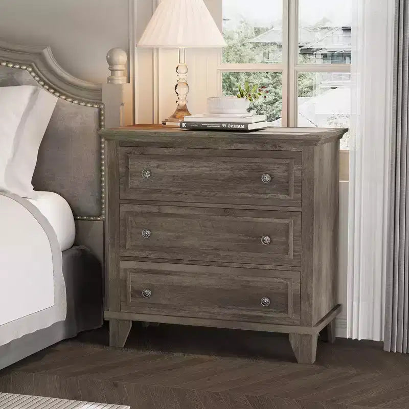 COZONY Commode à 3 tiroirs autoportante, meuble de rangement rustique en bois pour chambre, salon et entrée