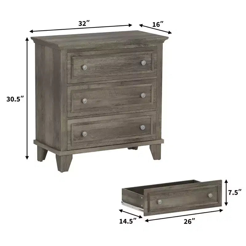 COZONY Commode à 3 tiroirs autoportante, meuble de rangement rustique en bois pour chambre, salon et entrée