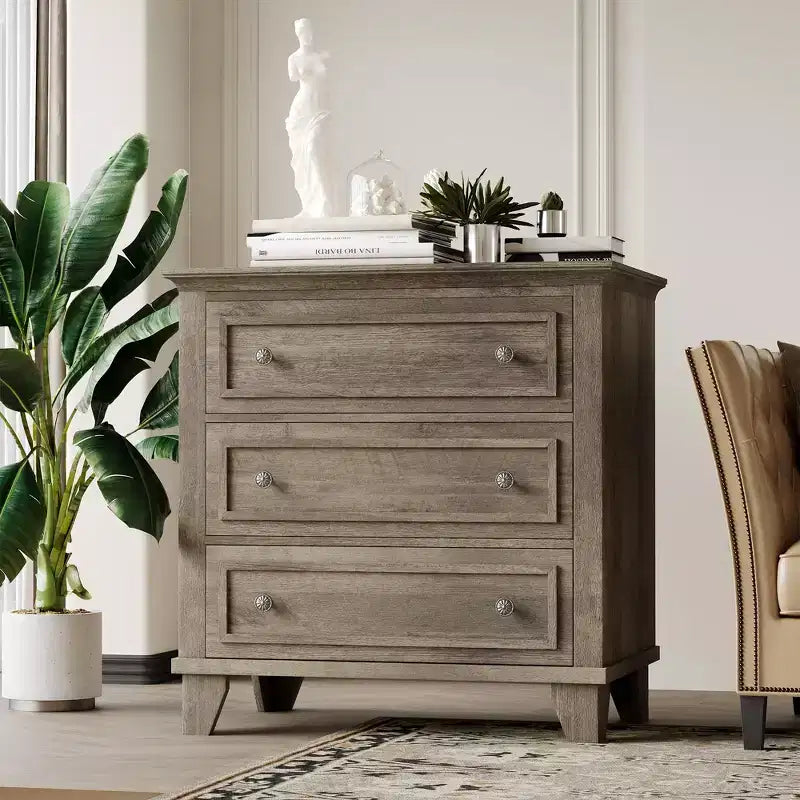 COZONY Commode à 3 tiroirs autoportante, meuble de rangement rustique en bois pour chambre, salon et entrée