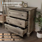 COZONY Commode à 3 tiroirs autoportante, meuble de rangement rustique en bois pour chambre, salon et entrée