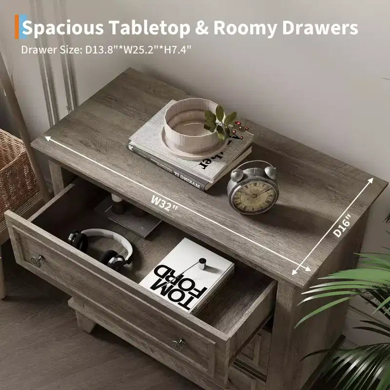 COZONY Commode à 3 tiroirs autoportante, meuble de rangement rustique en bois pour chambre, salon et entrée
