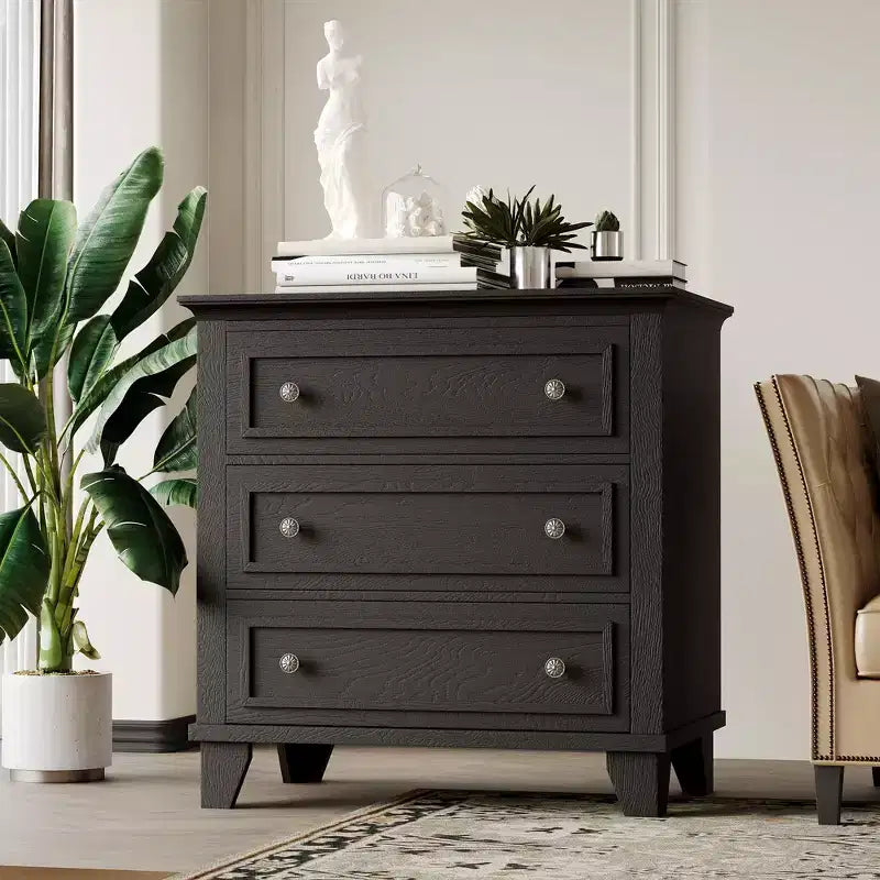 COZONY Commode à 3 tiroirs autoportante, meuble de rangement rustique en bois pour chambre, salon et entrée