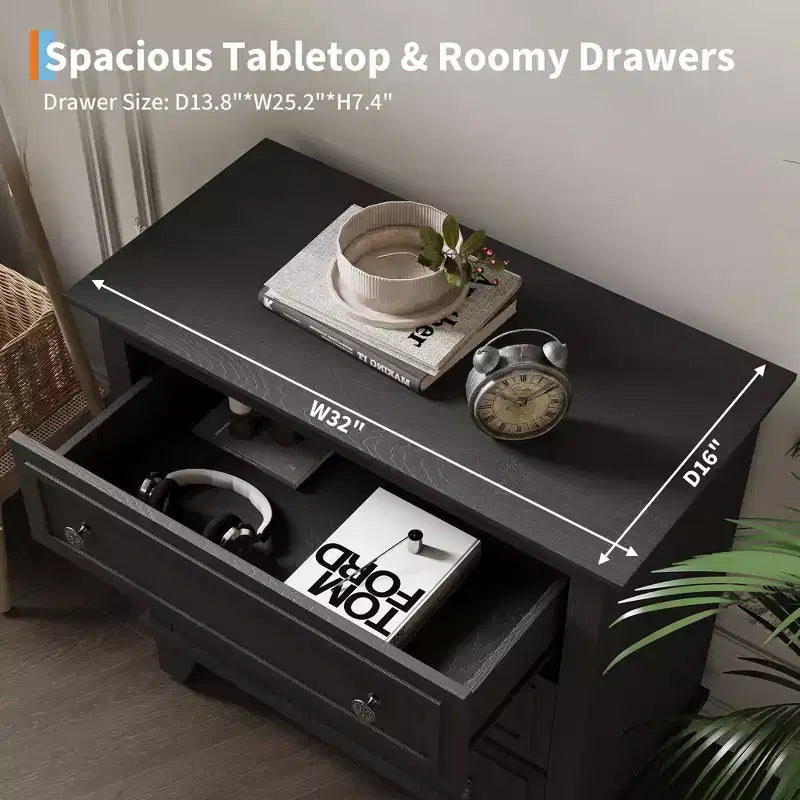 COZONY Commode à 3 tiroirs autoportante, meuble de rangement rustique en bois pour chambre, salon et entrée