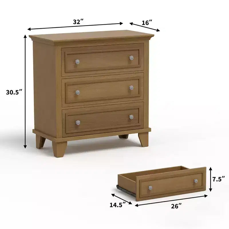 COZONY Commode à 3 tiroirs autoportante, meuble de rangement rustique en bois pour chambre, salon et entrée
