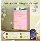 Commode intelligente COZONY à 4 tiroirs avec LED RGB et chargement sans fil, meuble de rangement contrôlé par application pour chambre et salon