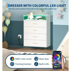 Commode intelligente COZONY à 4 tiroirs avec LED RGB et chargement sans fil, meuble de rangement contrôlé par application pour chambre et salon
