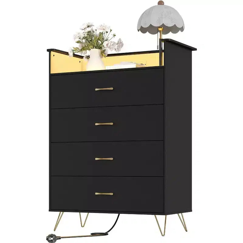 COZONY 4-Drawer Smart Dresser with RGB LED & Wireless Charging, App-Controlled Storage Chest for Bedroom & Living Room