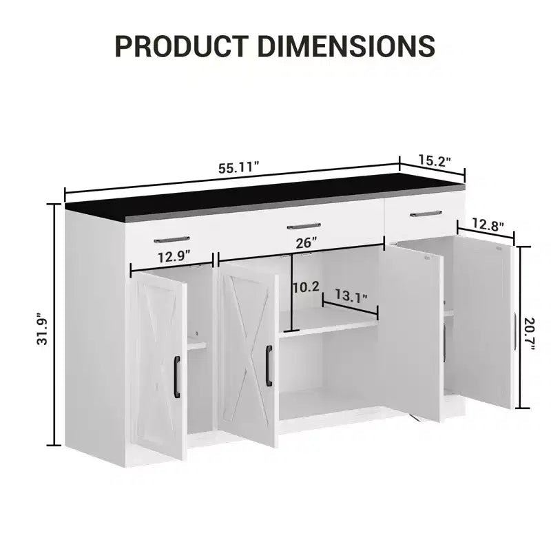 COZONY Buffet - Meuble Bas avec 4 Portes, 3 Tiroirs, Étagère Réglable, Armoire de Rangement de Cuisine pour Salle à Manger, Salon, Bar à Café