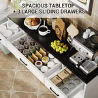COZONY Buffet - Meuble Bas avec 4 Portes, 3 Tiroirs, Étagère Réglable, Armoire de Rangement de Cuisine pour Salle à Manger, Salon, Bar à Café