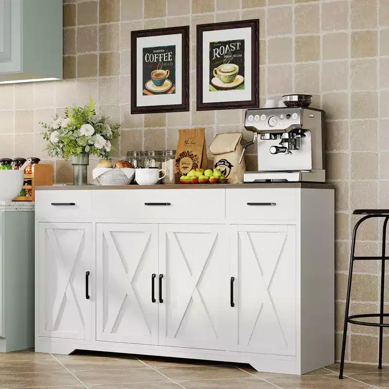 COZONY Buffet - Meuble Bas avec 4 Portes, 3 Tiroirs, Étagère Réglable, Armoire de Rangement de Cuisine pour Salle à Manger, Salon, Bar à Café