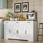 COZONY Buffet - Meuble Bas avec 4 Portes, 3 Tiroirs, Étagère Réglable, Armoire de Rangement de Cuisine pour Salle à Manger, Salon, Bar à Café