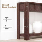 Console d'entrée de 150 cm, table de canapé étroite et longue à 2 niveaux avec 2 tiroirs, table en bois à placer derrière le canapé, table de hall d'entrée pour le salon