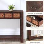 Console d'entrée de 150 cm, table de canapé étroite et longue à 2 niveaux avec 2 tiroirs, table en bois à placer derrière le canapé, table de hall d'entrée pour le salon