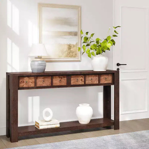 59 Entryway Console Table, 2 Tier Narrow Long Sofa Table with 2 Drawers, Wooden Behind Couch Table, Entry Foyer Table for Living Room