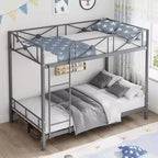 Lit superposé en métal jumeaux sur jumeaux, lits superposés industriels robustes avec barrières de sécurité et design peu encombrant, lit en acier pour l'école, la chambre à coucher