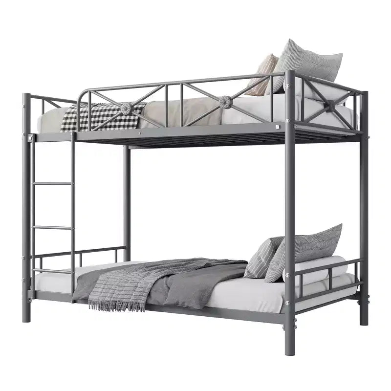 Lit superposé en métal jumeaux sur jumeaux, lits superposés industriels robustes avec barrières de sécurité et design peu encombrant, lit en acier pour l'école, la chambre à coucher