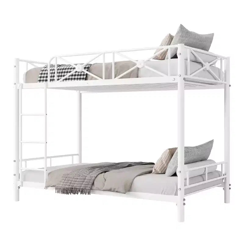 Lit superposé en métal jumeaux sur jumeaux, lits superposés industriels robustes avec barrières de sécurité et design peu encombrant, lit en acier pour l'école, la chambre à coucher