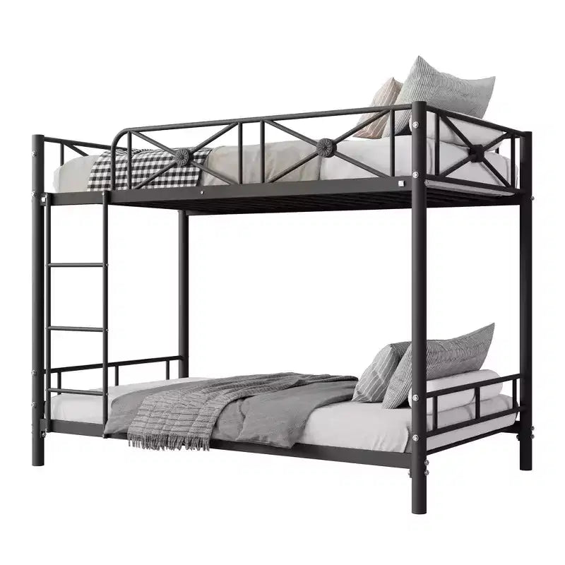 Lit superposé en métal jumeaux sur jumeaux, lits superposés industriels robustes avec barrières de sécurité et design peu encombrant, lit en acier pour l'école, la chambre à coucher