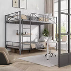 Lit superposé en métal jumeaux sur jumeaux, lits superposés industriels robustes avec barrières de sécurité et design peu encombrant, lit en acier pour l'école, la chambre à coucher