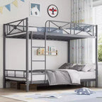 Metal Bunk Bed Twin Over Twin, Industrial Bunkbeds Heavy Duty Bed with Safety Guard Rails and Space-Saving Design, Steel Bed for School, Bedroom