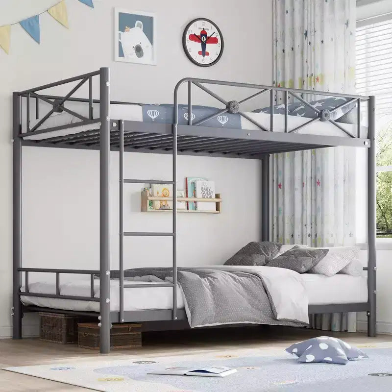 Metal Bunk Bed Twin Over Twin, Industrial Bunkbeds Heavy Duty Bed with Safety Guard Rails and Space-Saving Design, Steel Bed for School, Bedroom