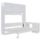 Lit mural escamotable moderne Queen Size Luxystar avec mécanisme hydraulique, bureau et 2 armoires de rangement