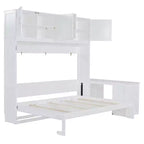 Lit mural escamotable moderne Queen Size Luxystar avec mécanisme hydraulique, bureau et 2 armoires de rangement