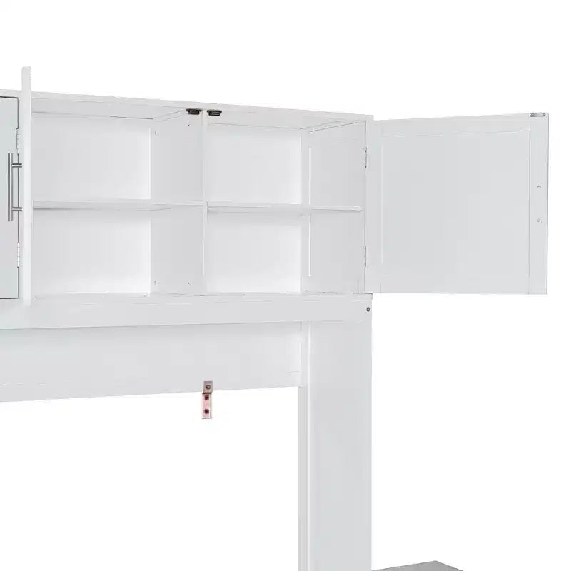 Lit mural escamotable moderne Queen Size Luxystar avec mécanisme hydraulique, bureau et 2 armoires de rangement
