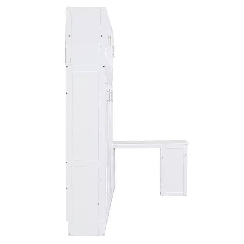 Lit mural escamotable moderne Queen Size Luxystar avec mécanisme hydraulique, bureau et 2 armoires de rangement