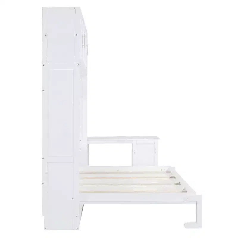 Lit mural escamotable moderne Queen Size Luxystar avec mécanisme hydraulique, bureau et 2 armoires de rangement