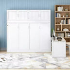 Lit mural escamotable moderne Queen Size Luxystar avec mécanisme hydraulique, bureau et 2 armoires de rangement