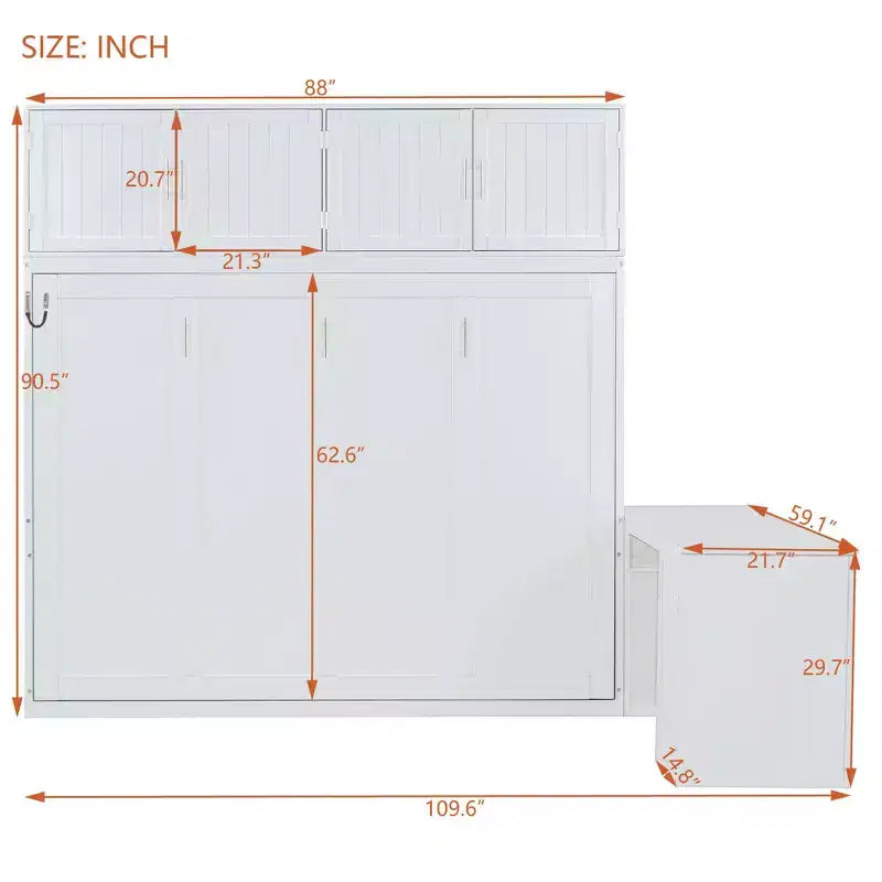 Lit mural escamotable moderne Queen Size Luxystar avec mécanisme hydraulique, bureau et 2 armoires de rangement