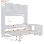 Lit mural escamotable moderne Queen Size Luxystar avec mécanisme hydraulique, bureau et 2 armoires de rangement