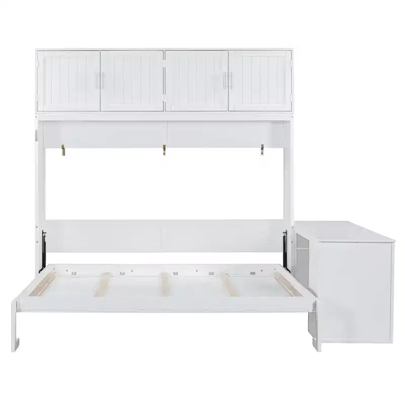 Lit mural escamotable moderne Queen Size Luxystar avec mécanisme hydraulique, bureau et 2 armoires de rangement