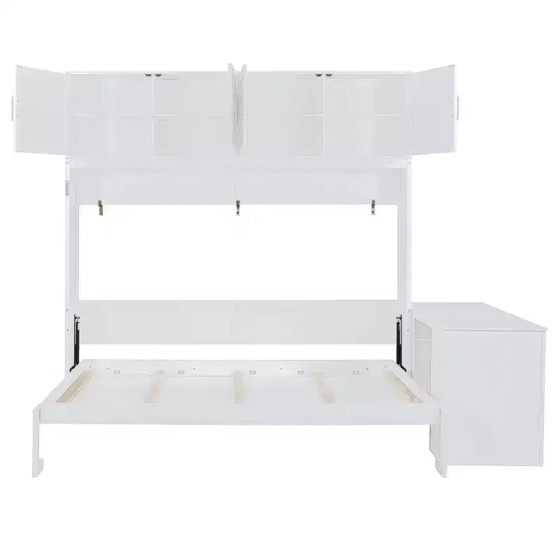 Lit mural escamotable moderne Queen Size Luxystar avec mécanisme hydraulique, bureau et 2 armoires de rangement