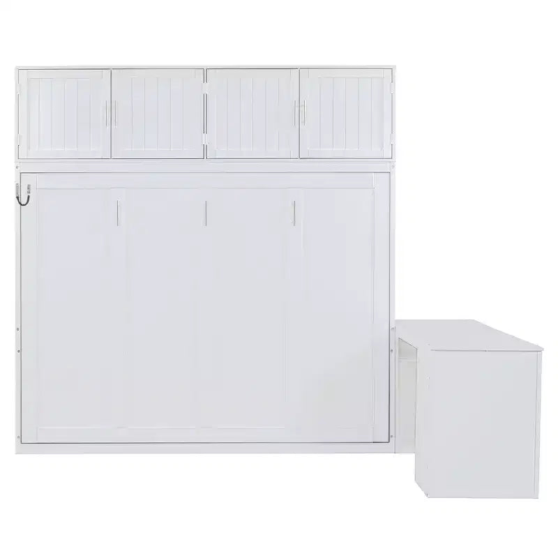 Lit mural escamotable moderne Queen Size Luxystar avec mécanisme hydraulique, bureau et 2 armoires de rangement