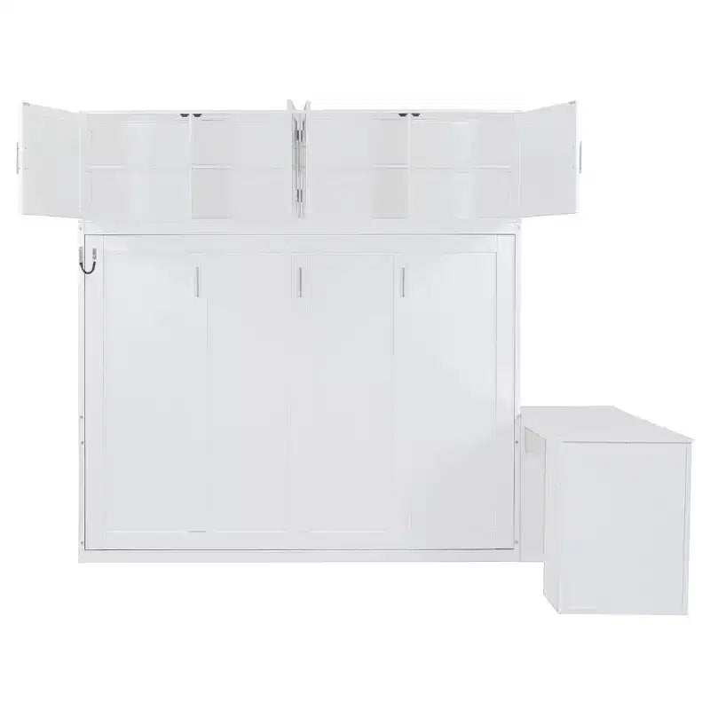 Lit mural escamotable moderne Queen Size Luxystar avec mécanisme hydraulique, bureau et 2 armoires de rangement