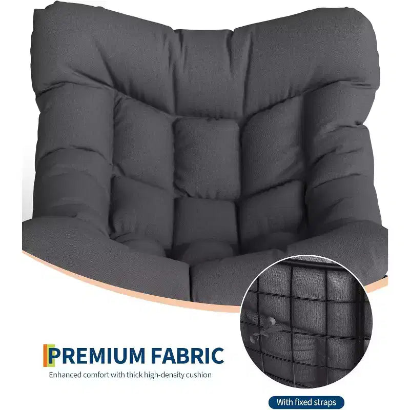 Fauteuil à bascule Papasan d'extérieur, fauteuil à bascule surdimensionné avec cadre métallique robuste, fauteuil à bascule en rotin en forme d'œuf pour balcon, jardin, porche, chambre à coucher