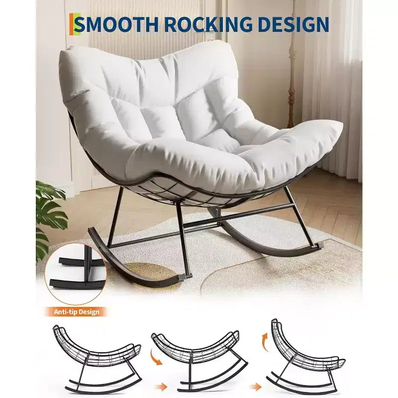 Fauteuil à bascule Papasan d'extérieur, fauteuil à bascule surdimensionné avec cadre métallique robuste, fauteuil à bascule en rotin en forme d'œuf pour balcon, jardin, porche, chambre à coucher