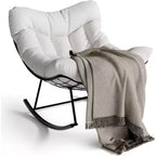 Fauteuil à bascule Papasan d'extérieur, fauteuil à bascule surdimensionné avec cadre métallique robuste, fauteuil à bascule en rotin en forme d'œuf pour balcon, jardin, porche, chambre à coucher