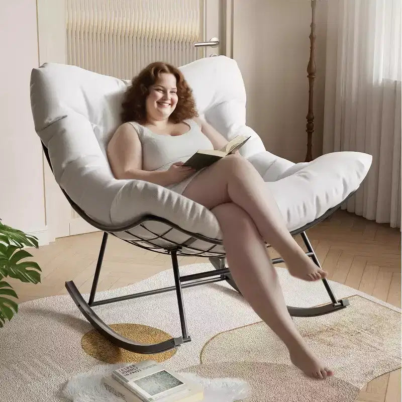 Fauteuil à bascule Papasan d'extérieur, fauteuil à bascule surdimensionné avec cadre métallique robuste, fauteuil à bascule en rotin en forme d'œuf pour balcon, jardin, porche, chambre à coucher