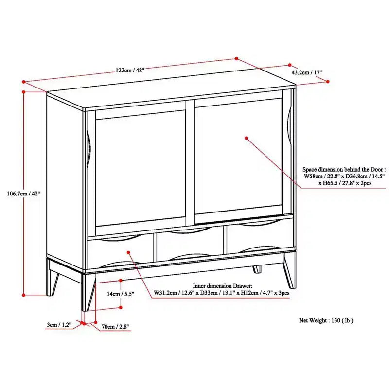 Meuble de rangement moyen Pearson en bois massif, 122 cm de large, style Mid-Century Modern