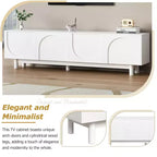 JVNOXK Meuble TV voûté élégant et stylé, adapté aux téléviseurs jusqu'à 78 pouces. Dispose d'un design minimaliste de pieds en bois massif blanc.