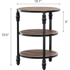 Table d'appoint ronde, table d'appoint à 3 niveaux pour salon avec étagère de rangement et table de chevet en bois industriel/table de nuit pour chambre