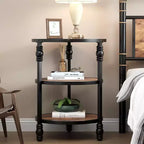 Table d'appoint ronde, table d'appoint à 3 niveaux pour salon avec étagère de rangement et table de chevet en bois industriel/table de nuit pour chambre